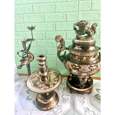 ĐỈNH 60 CM NẶNG 34 KG NGŨ SỰ 5 MÓN CHẤT LIỆU BẰNG ĐỒNG