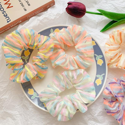 Dây buộc tóc Scrunchie kẻ ngang mầu sắc dễ thương HD83