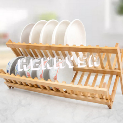 Kệ Tre Đựng Chén Bát, Màu Gỗ Tre 2 tầng Nguyên bản Sáng Đẹp, Gỗ Tre Tự Nhiên, Kích Thước 46.6x22x21cm - Hàng chính hãng HENRYSA