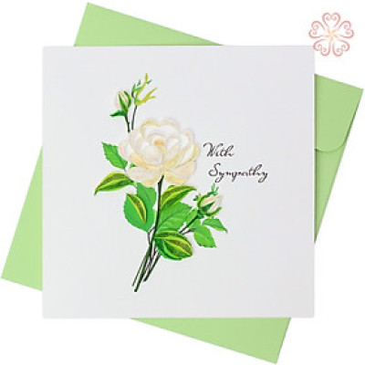 Thiệp chia buồn giấy xoắn - đóa hoa hồng trắng - size 15x15cm