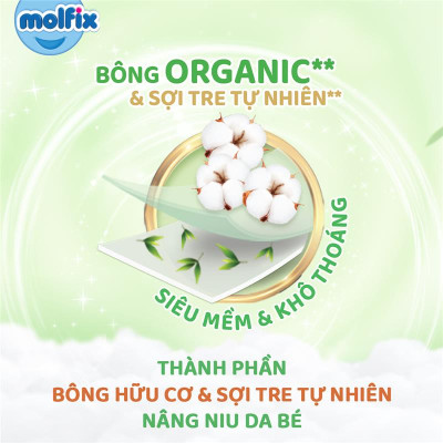 Tã/bỉm dán Molfix Thiên nhiên Jumbo M (6kg - 11kg) - Gói 46+6 miếng