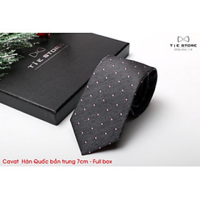 Cà Vạt Nam Bản Trung 7Cm xám chấm bi - Cavat Hàn Quốc Cao Cấp Full box