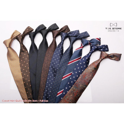 Cavat nam Hàn Quốc cao cấp bản lớn 8cm Nâu chấm - Tặng kèm hộp Full box