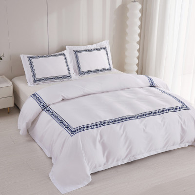 Bộ chăn ra Casa Bello Home - Set Serenity Blue Cotton lụa satin thêu họa tiết thêu 5 món