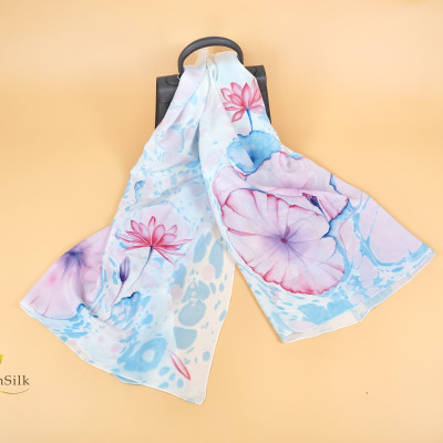 Khăn Lụa Tơ Tằm Thủy Ấn Vẽ Tay Hoa Sen Xanh – SenSilk, Khăn Choàng Đẳng Cấp