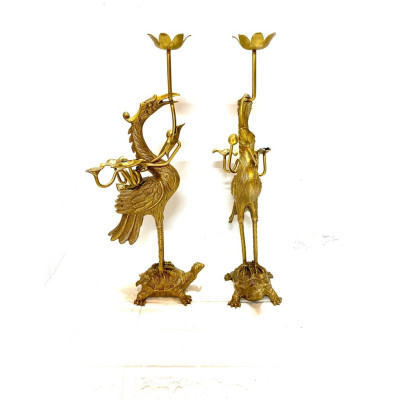 ĐÔI HẠC NẾN CAO 47 cm nặng 4 kg chất liệu bằng đồng 