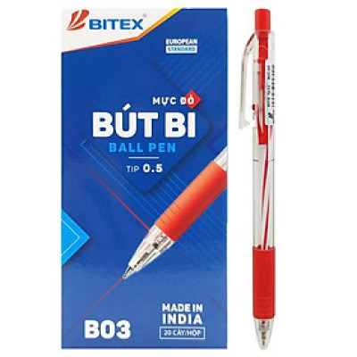 Hộp 20 Bút Bi 0.5mm Bitex B03 - Mực Đỏ