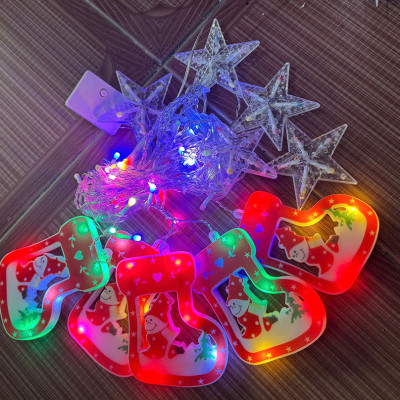 Dây Đèn 5 Tất Vớ Noel + 5 Sao Nhỏ Sáng 7 Màu