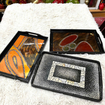 Khay sơn mài cao cấp - Mã KC24 size 38 x 24.7 x 2.5 cm khảm trứng, xà cừ đẹp mắt, sang trọng,..