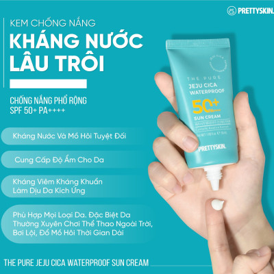 Kem chống nắng rau má nâng tông kháng nước, lấu trôi -  Pretty Skin The pure jeju cica Waterproof Sun Cream