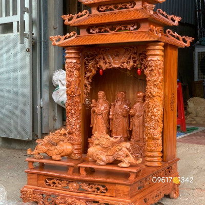 Bàn thờ ông địa ông thần tài gỗ hương đá kt 56×61cm