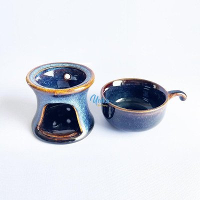 Bộ Đèn Giữ nóng Cà Phê - Bộ Đèn Đốt Tinh Dầu Men Xanh Hoả Biến - Bộ cafe nóng -  Gốm Sứ Unika Bát Tràng