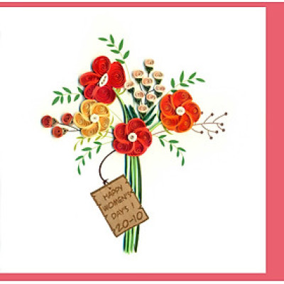 Thiệp Giấy Xoắn mừng 8-3 , bó hoa 8-3 , size 15x15 cm