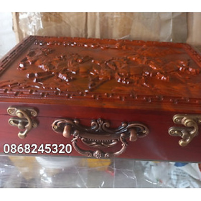 Hộp đựng quân cờ tướng  gỗ hương khắc mã đáo thành công  kt 28×20×8cm +quân cờ gỗ trắc kt 4.0×1.5cm đẹp long  lanh