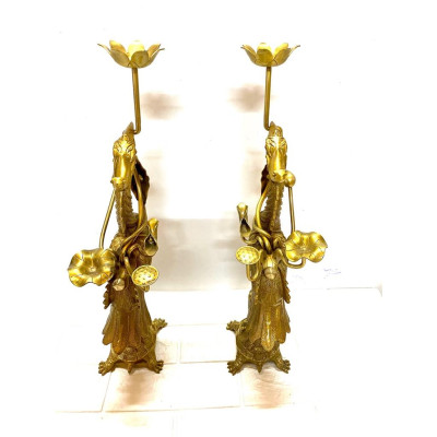 ĐÔI HẠC NẾN CAO 47 cm nặng 4 kg chất liệu bằng đồng 