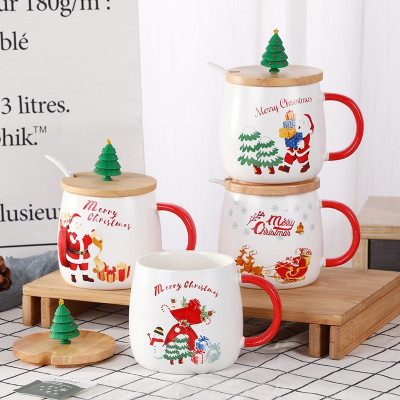 Ly sứ noel 480ml có muỗng sứ và nắp gỗ dễ thương