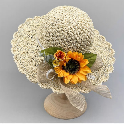 Nón mũ rộng vành gấp gọn đi biển hoa vàng mẫu mới dona24072904