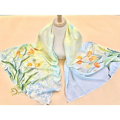 100% Mulberry Silk Scarf Water Marble Hand Painted - Khăn Lụa Cao Cấp Sen Silk Thuỷ Ấn Tulip - Quà Tặng Đẳng Cấp - Vietnam Handmade Gift