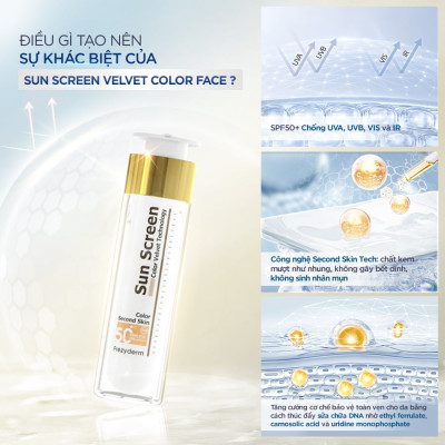 Gel chống nắng CÓ MÀU kiềm dầu, bảo vệ da Frezyderm Sun Screen Velvet Color Face SPF 50+ 50ml