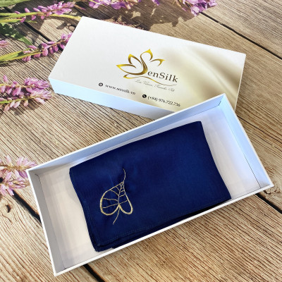Khăn Tay Lụa Thêu Lá Bồ Đề SenSilk Embroidery Handkerchief