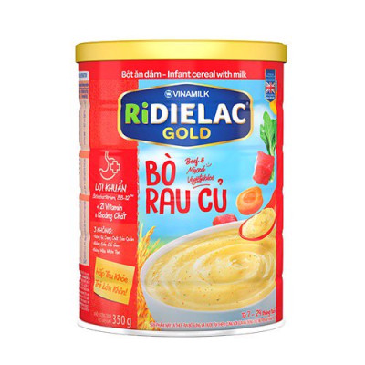 BỘT ĂN DẶM RIDIELAC GOLD BÒ RAU CỦ - HỘP THIẾC 350G