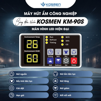 Máy Hút Ẩm Công Nghiệp Kosmen KM-90S Dung Tích Bình Nước 8L - Hàng Chính Hãng Bảo Hành 24 Tháng