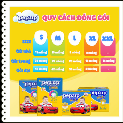 Combo 4 gói Tã/Bỉm Quần Em Bé Pep.up Cottony 3D Gói Nhỏ Siêu Mềm Mại, Siêu Khô Thoáng, Kháng Khuẩn