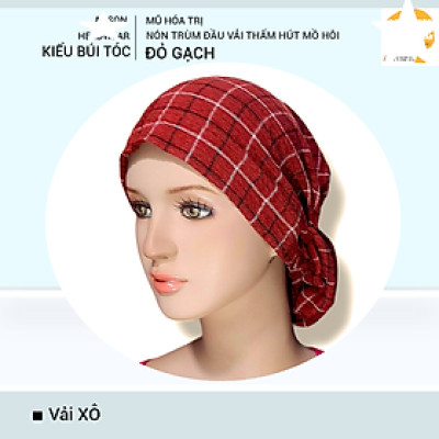 Nón hóa trị vải mềm mát, hút mồ hôi, bệnh nhân ung thư, chemo hat, nón trùm đầu [KIỂU BÚI TÓC- ĐỎ GẠCH]