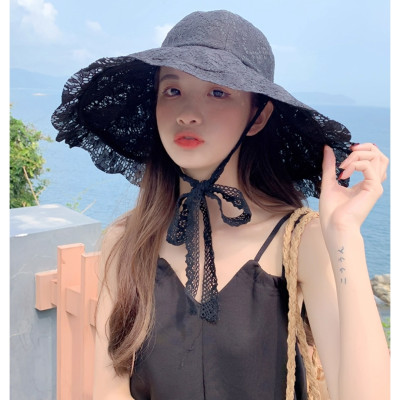 Nón rộng vành nữ, mũ vành rộng tiểu thư gấp gọn chất liệu ren thời trang mới dona250705