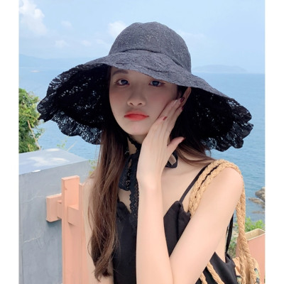 Nón rộng vành nữ, mũ vành rộng tiểu thư gấp gọn chất liệu ren thời trang mới dona250705