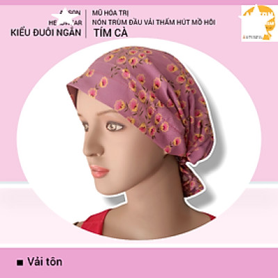 Nón hóa trị vải mềm mát, hút mồ hôi, bệnh nhân ung thư, chemo hat, nón trùm đầu [KIỂU ĐUÔI NGẮN-TÍM CÀ] 