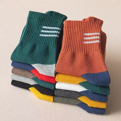 Set 5 đôi tất nam 3 sọc cổ trung, tất nam phong cách vintage Hàn Quốc