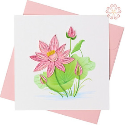 Thiệp Giấy Xoắn Nghệ Thuật Hoa Sen Hồng - size 15x15cm