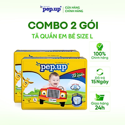 Combo 2 Gói Tã/Bỉm Quần Em Bé Pep.up Extra Dry Siêu Mềm Mại, Siêu Khô Thoáng, Kháng Khuẩn Size L (20 Miếng/Gói)