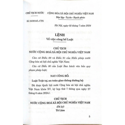 Luật Trật Tự, An Toàn Giao Thông Đường Bộ Năm 2024