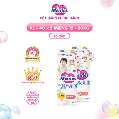 Combo 2 Tã/bỉm dán Merries Đủ Size NB76/S70/M56/L48/XL40