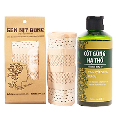 Bộ giảm eo sau sinh dưới 3 tháng Wonmom ( 1 Cốt gừng hạ thổ + 1 Gen nịt bụng )