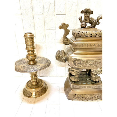 ĐỈNH TAM SỰ 52 CM NẶNG 17 KG  MÀU NÂU CỔ CHẤT LIỆU BẰNG ĐỒNG