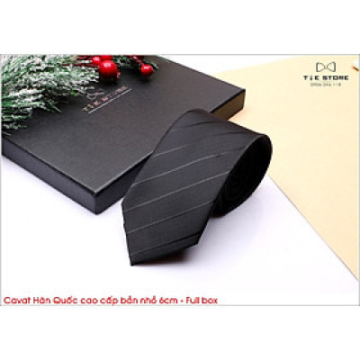 Cà Vạt Nam Bản nhỏ 6cm đen kẻ chéo - Cavat Hàn Quốc Cao Cấp Full box