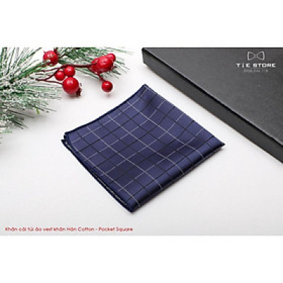 Ca Vat bộ 3 món kèm hộp túi xách cao cấp, quà tặng chú rể, Cavat họa tiết xanh đen caro