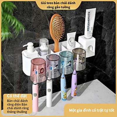 Kệ Nhà Tắm Thông Minh – Bộ Nhả Kem Đánh Răng Tự Động + 4 Cốc Úp Ngược Tiện Lợi