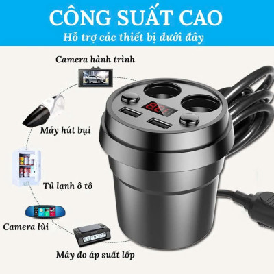 X25 – Bộ Chia Tẩu Sạc Ô Tô Cao Cấp Có Màn Hình Điện Áp, 2 USB, Công Suất Khủng 250W , đèn tần