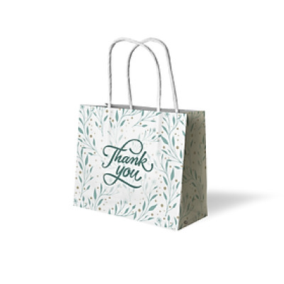 Túi giấy trung SDstationery Thank You đựng quà cảm ơn, quà tặng sự kiện, văn phòng phẩm, mỹ phẩm, họa tiết trang nhã, xanh pastel, ép kim
