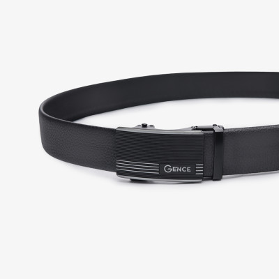 Thắt Lưng Da Nam GENCE LG31 Da Bò Cao Cấp Màu Đen Viền Kim Loại Mạ Bạc