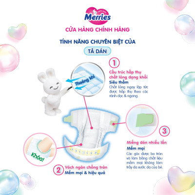 Tã/bỉm dán Merries size M - 56 miếng (dành cho bé từ 6 - 11kg)
