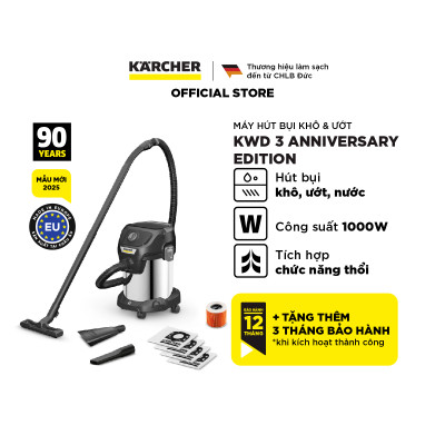 [BẢN KỶ NIỆM GIỚI HẠN] Máy hút bụi đa năng khô và ướt Karcher KWD 3 S Anniversary - Sản xuất châu Âu - Công suất 1000W - Hàng Chính Hãng