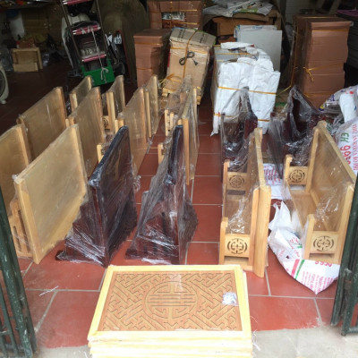 Bộ bàn thờ chung cư bằng gỗ sồi + ám khói + chữ phúc hay chữ bất kỳ