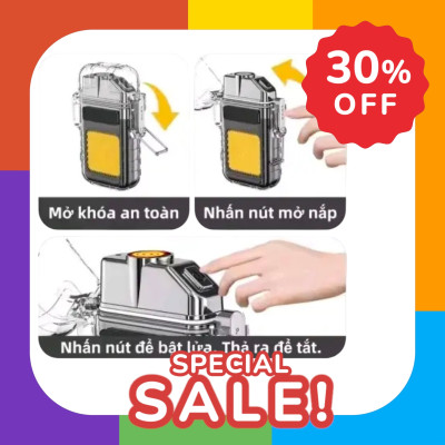 Bật Lửa Sạc Điện Cao Cấp 3 in 1. Kiêm Đèn Pin LED 3 Chế Độ, Móc Khoá Tiện Lợi,  Sạc Nhanh Type C, Chống Nước IPX6