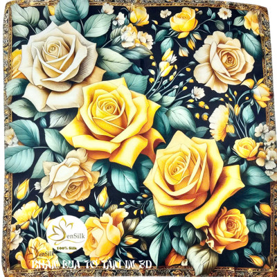 Khăn Lụa Cao Cấp in 3D Họa Tiết Hoa Hồng Sen Silk - Silk Scarves Printing 65x65cm - Quà Tặng Khăn Lụa Đẳng Cấp