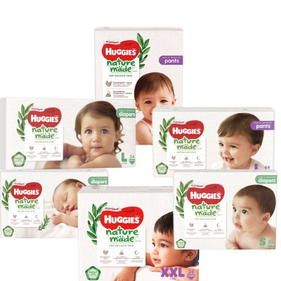 Tã dán/quần Huggies Platinum Nature Made size NB60/S82/M64/L54/XL44/M58/L44/XL38/XXL26